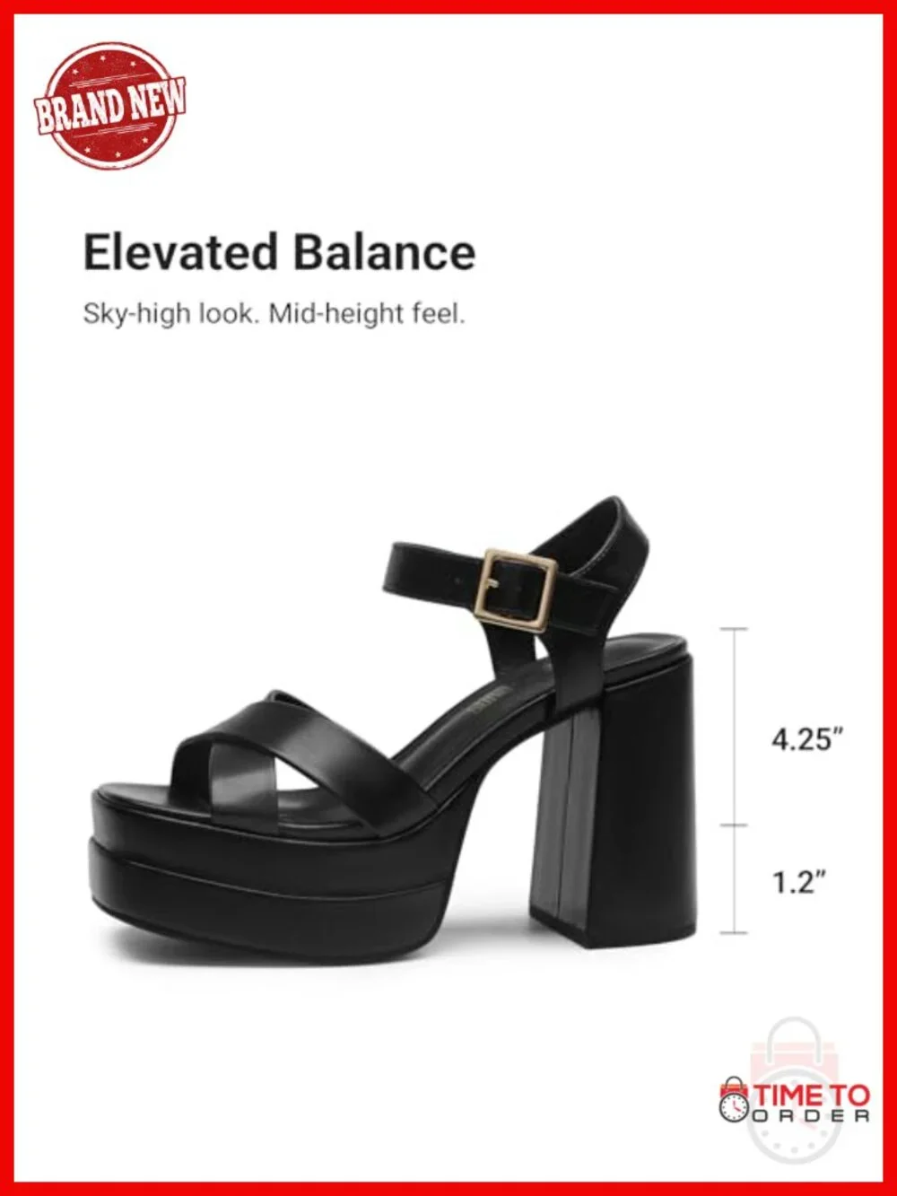 Platform Chunky Heel Sandals Faux Leather Square Toe Ankle Strap Y2K